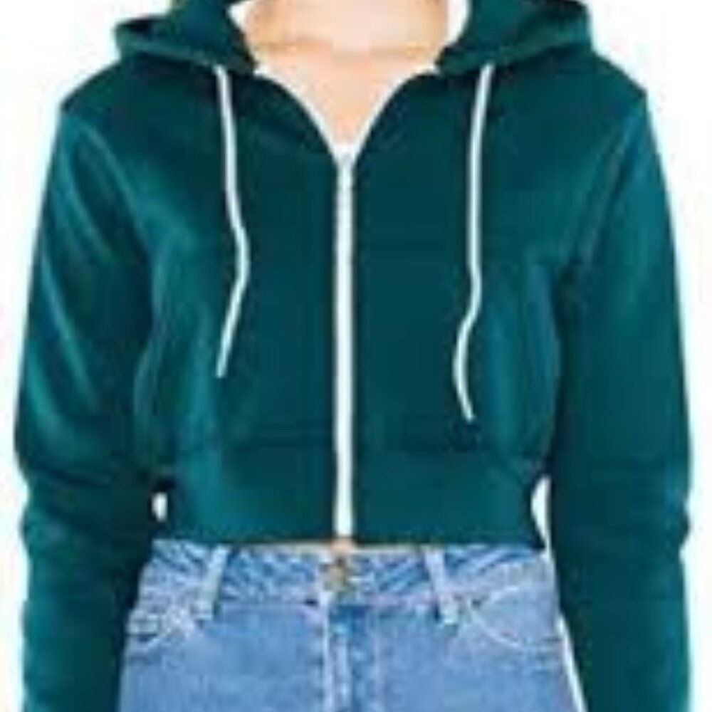 NWOT American Apparel Cropped Hoodie XS Forest Green